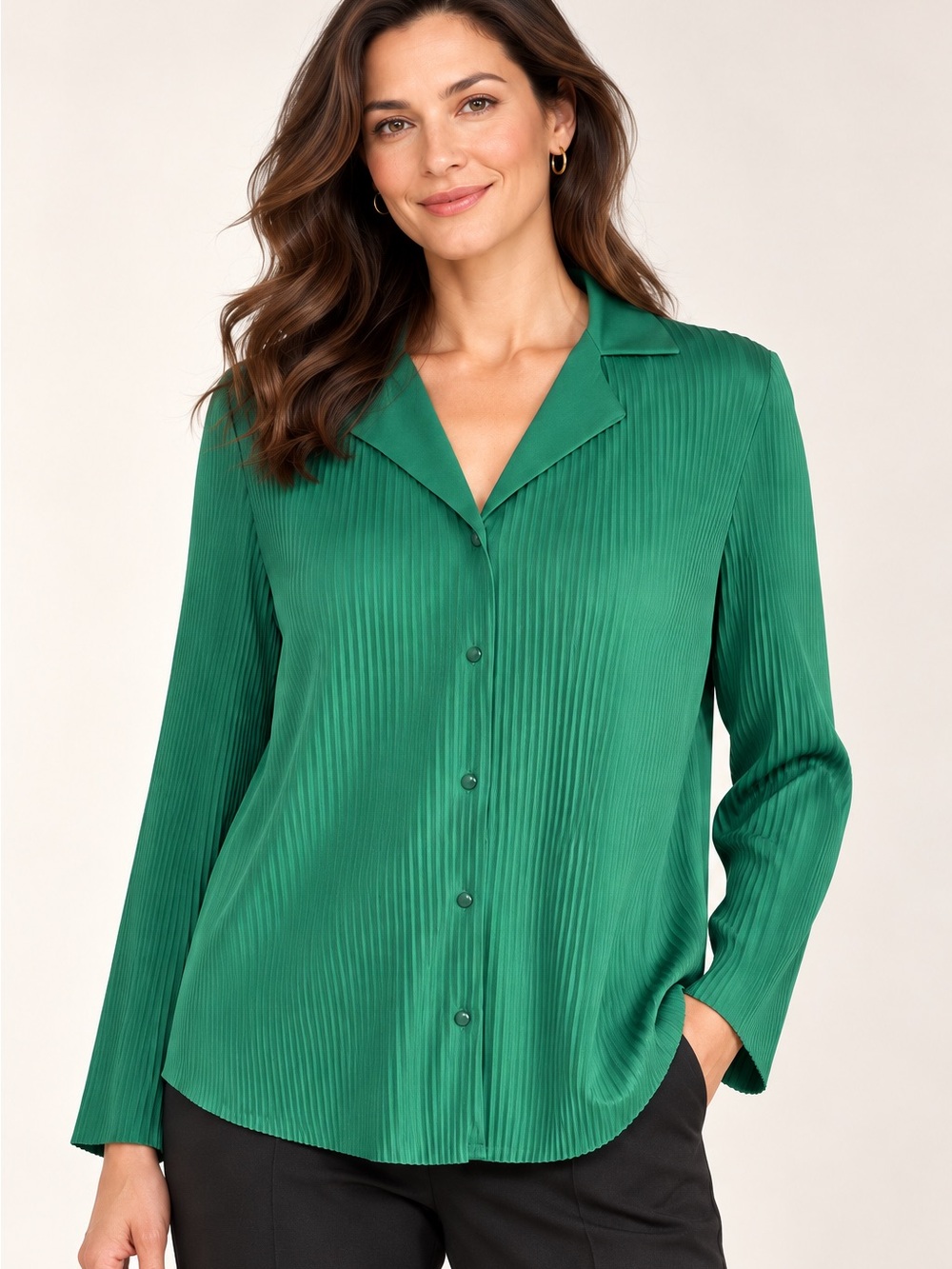 NWT Adrianna Papell Pleated Button Front Blouse Clover Green Small Holiday